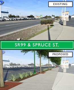 Before and Proposed image of Spruce St and SR99 rendering 