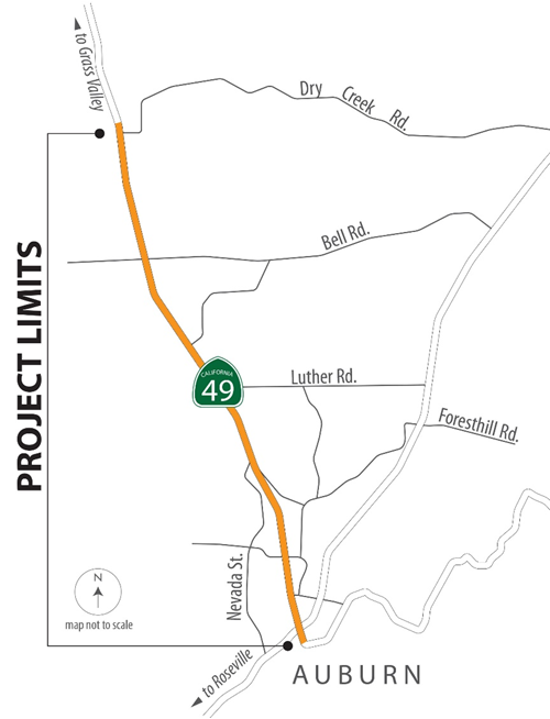 Map of State Route 49 Traffic Delays in Auburn