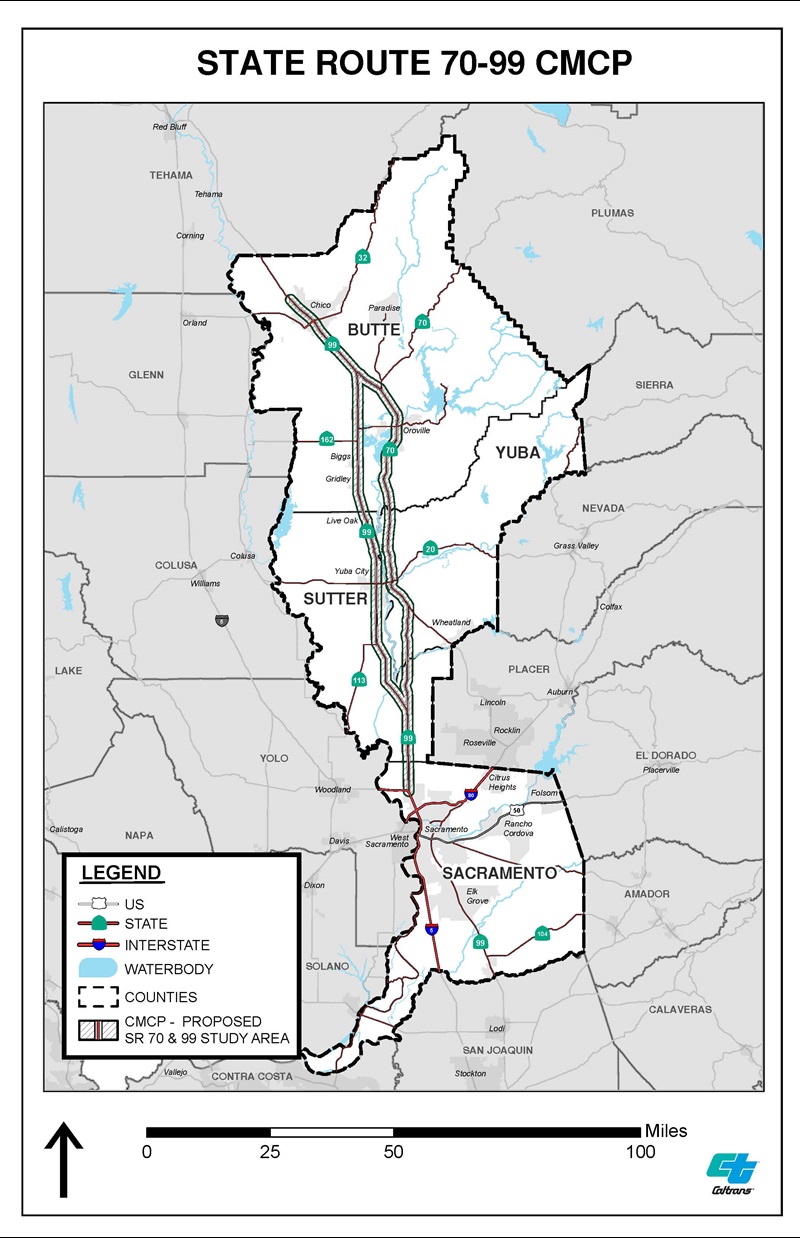 Map of State Route 70-99 Comprehensive Multimodal Corridor Plan