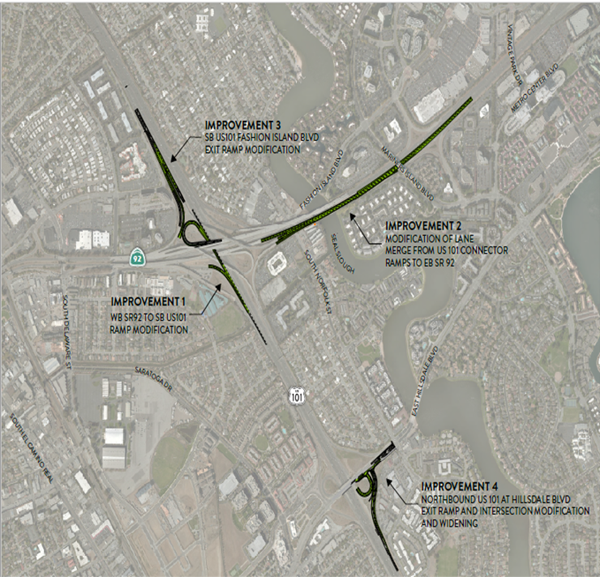 Map of US101 SR92 Short-Term Interchange Improvements Project