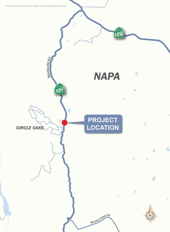 State Route 121 Capell Creek Bridge Repair, Napa County location map