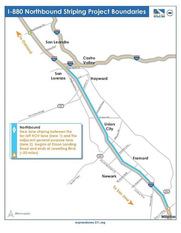 Overnight Lane Closures on Southbound Interstate 880 Between San Leandro and Hayward for Lane Striping