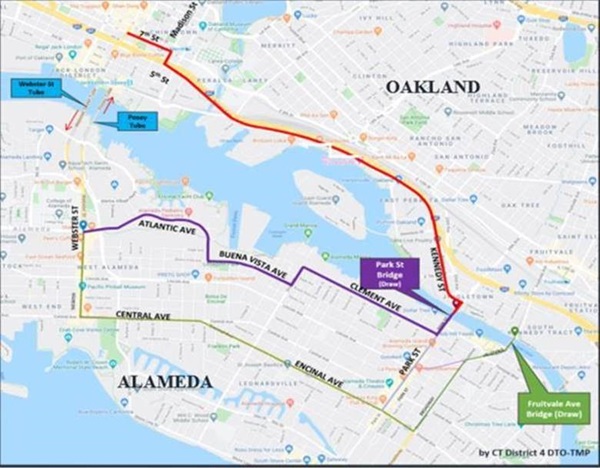 Posey Tube (State Route 61) Full Overnight Tunnel Closure for Electrical Work June 24 map