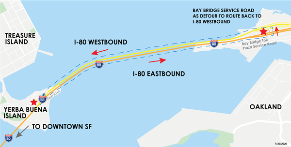 Overnight Closures For Eastbound I-80 Treasure Island Off Ramp map