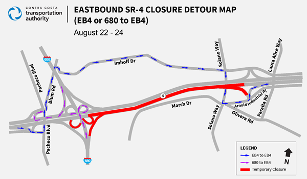 Nightly Freeway Closures Planned for SR-4 and I-680 Connector Ramps map 1