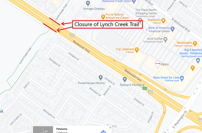 2020-09-04 Overnight Closure of Bike Trail in Petaluma map 2