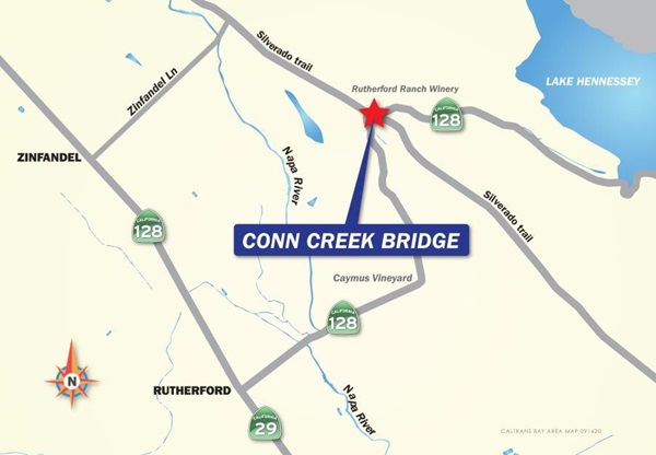 Napa County map of Conn Creek Bridge