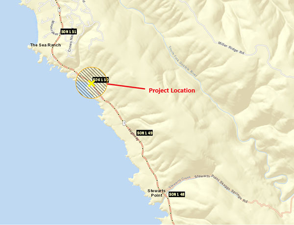 Map of Hwy 1 Near Sea Ranch Construction