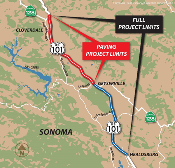 2020-10-21 Big Pave 2 on U.S. Highway 101  Between Geyserville and Cloverdale map