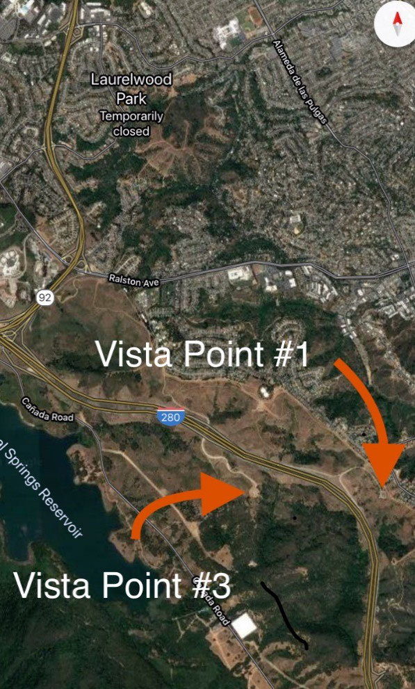 Map Closures of Vista Points #1 and #3 along Interstate 280 near Redwood City