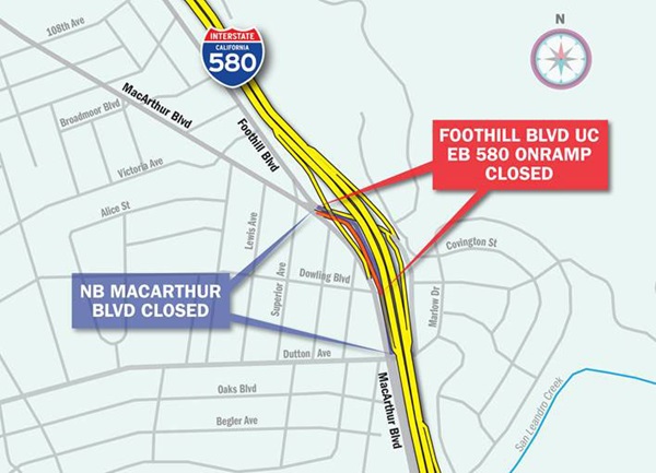 Eastbound I-580 Foothill Closure Map