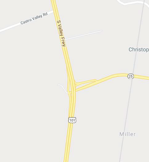 Lane Closure on Interstate 101 Gilroy Map