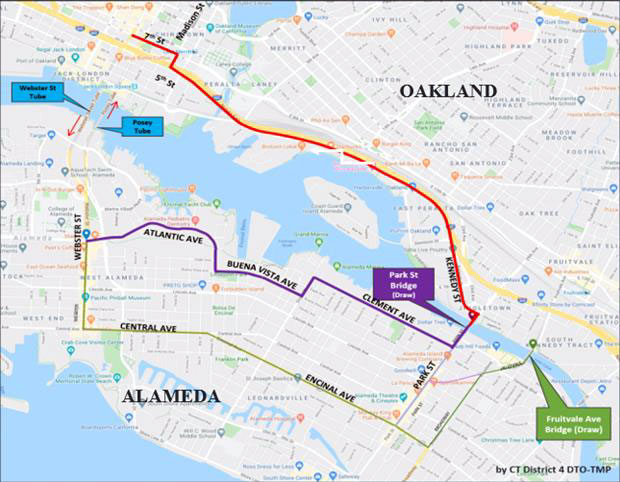 Three or More Axles Temporarily Restricted from Posey and Webster Tubes Map