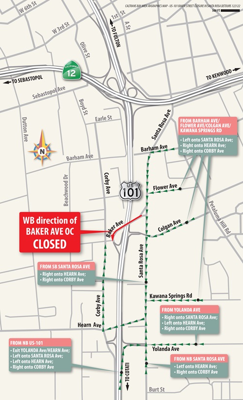 Westbound Baker Street Closure Detour Map
