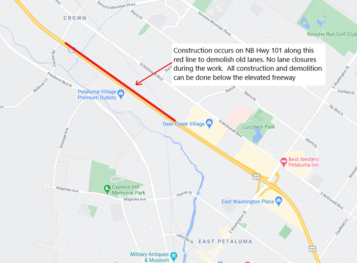 petaluma overpass map