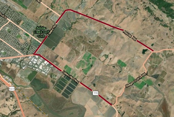 Caltrans to Pave Highway 116 East of Petaluma map01