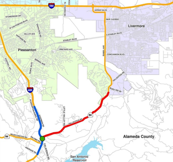 Lane Closures on State Route 84  Between Ruby Hill Drive and I-680 map
