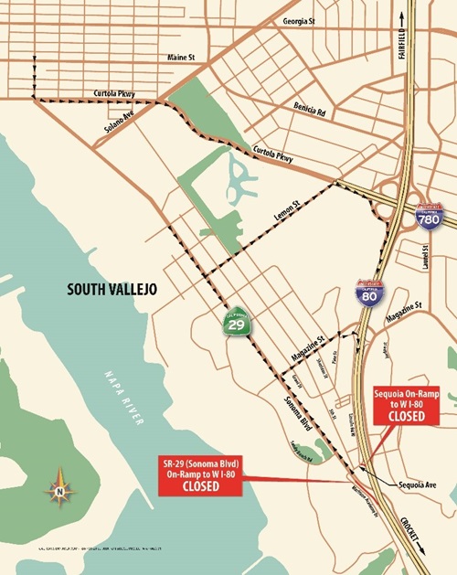 SR-29 Sonoma Blvd and Sequoia Ave ramps to I-80 to be closed map