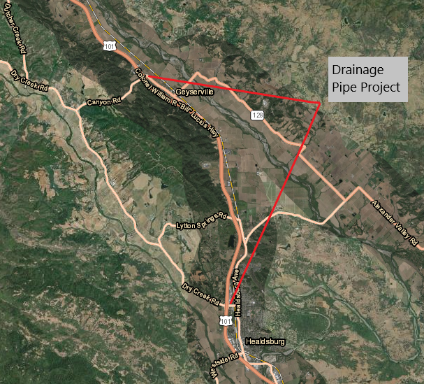 Night Closures on U.S. Hwy 101 between Healdsburg and Geyserville as Caltrans Installs New Drainage Culverts map