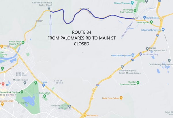 State Route 84 Nighttime Full Closures between Palomares Road