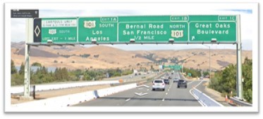 Picture of the Great Oaks Boulevard exit on State Route 85 in Santa Clara County.