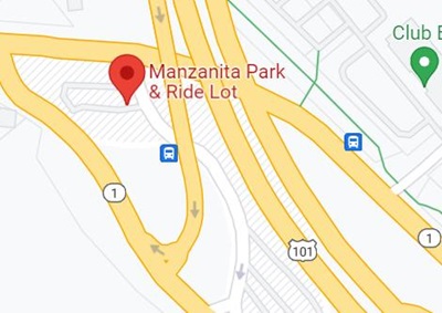Map showing the location of the Manzanita Park & Ride in Mill Valley.