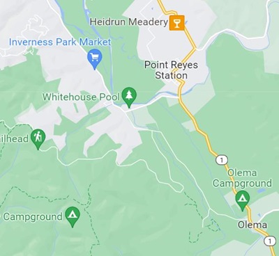 Map showing the stretch in Marin County where Caltrans will continue its pothole repair/repaving project in March along northbound and southbound State Route 1 (SR-1) (Shoreline Highway) in various locations across the county.