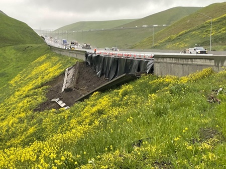 Picture of storm related damage to eastbound I-580 near Livermore, CA. From March 2023.
