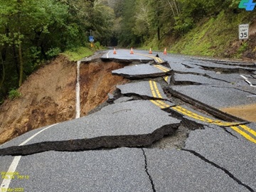 Picture of landslide damage to State Route 84 in San Mateo county. Picture taken March 22,2023