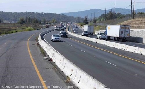 Northbound US-101 traffic at San Antonio Road in Marin County.