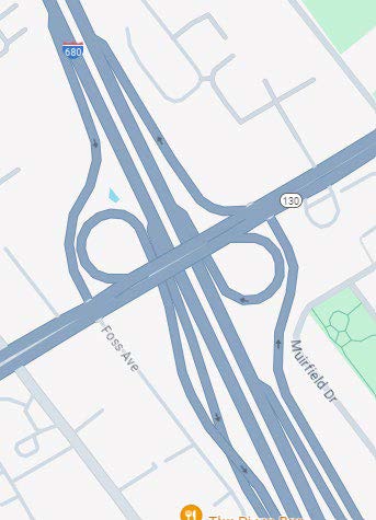 Map showing the Alum Rock Avenue off-ramp on Interstate 680 in San Jose, Santa Clara County. 