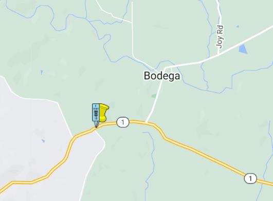 Map showing the location on on SR-1 in Sonoma County near Bodega Highway where Caltrans will be performing tree trimming/tree removal work.
