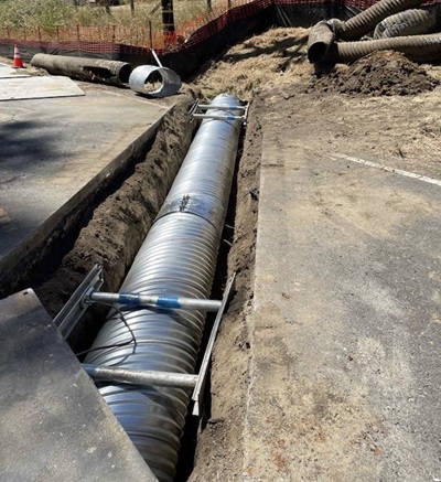 Photograph of exposed pipe and pavement work on State Route 1 Capital Maintenance Project Continues in Marin County