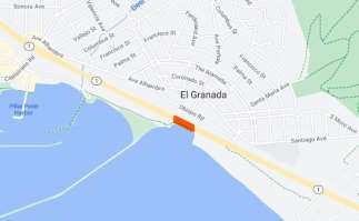 Map of overnight lane closures Southbound State Route 1 near Surfers Beach.