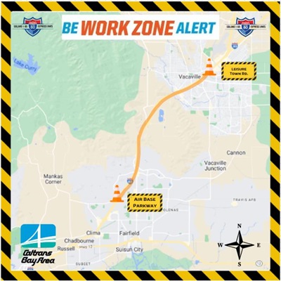 Map of nighttime lane closures scheduled for the Interstate 80 Express Lane Project For Paving Work.