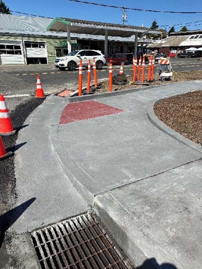 Improved curb ramp and shoulder work performed as part of the State Route 1 (Shoreline Highway) Capital Preventative Maintenance Project in Marin County.