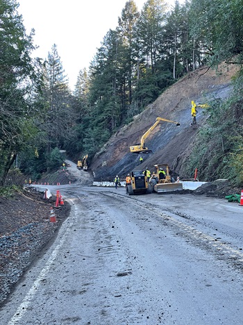 Caltrans crews perform daily full closures on State Route 9 (SR-9) Big Basin Way from Sanborn Road, to Redwood Gulch Road, to remove fallen trees, debris, clean drainage system and regrade slope on SR-9.