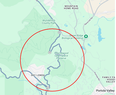 Map showing the area of the one-way traffic control in place on SR-84 from approximately Martinez Road through Portola Road.