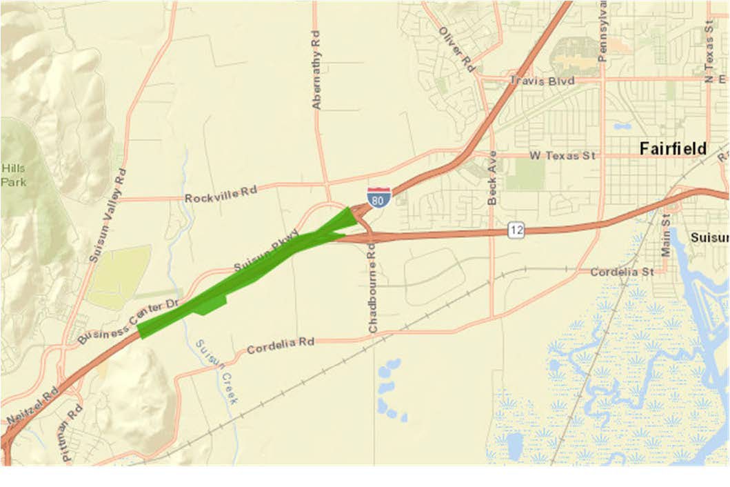 Map of where new state of the art truck scales will replace outdated facility constructed in 1958 on Westbound Interstate-80 Cordelia Truck Scales.