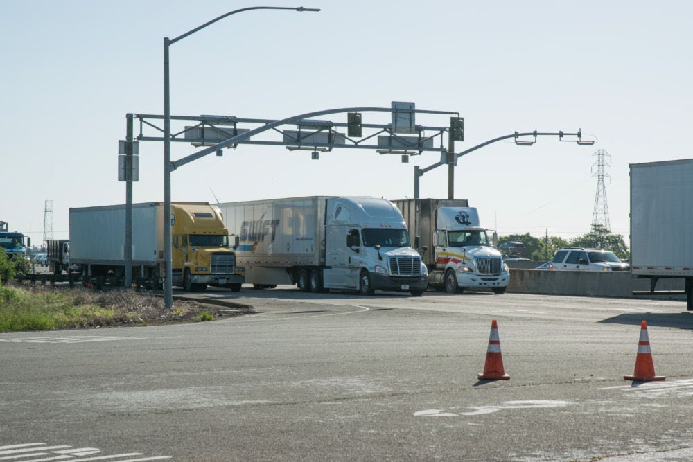 Trucks at Westbound Interstate-80 Cordelia Truck Scales. where new state of the art truck scales will replace outdated facility constructed in 1958.