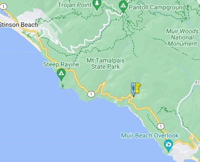 Map of State Route 1 in Marin County south of Stinson Beach.