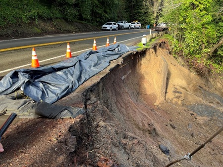 Slide damage along State Route 116 west of Guerneville.