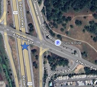 Map showing the Atherton Avenue on- and off-ramps on US 101 in Marin County.