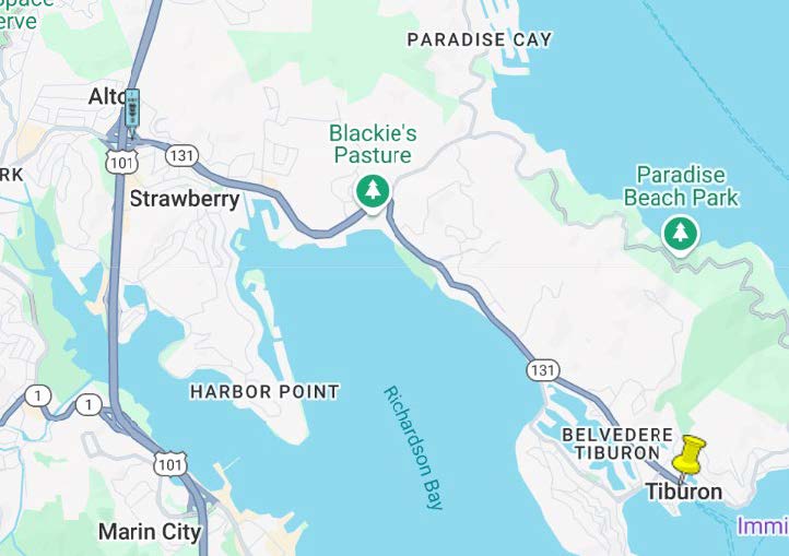 Map of where Caltrans is scheduled to begin utility potholing on both directions of Tiburon Blvd. also known as State Route 131 (SR-131) in Marin County.