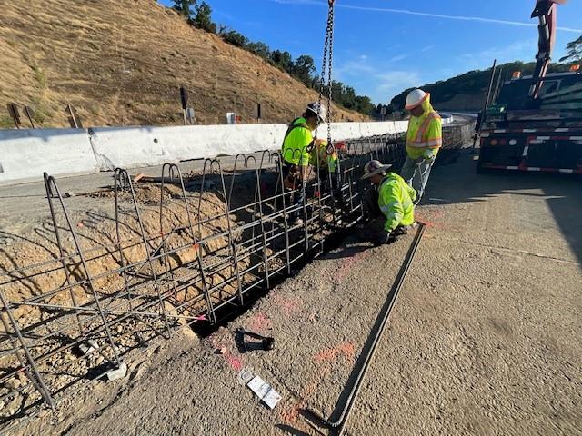 Caltrans working on paving and median barrier work as aprt of the State Route 37 Capital Preventive Maintenance Project in Marin County.