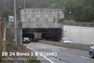 Eastbound State Route 24 (SR-24) Caldecott Tunnel Bore 1 and 2 exit.