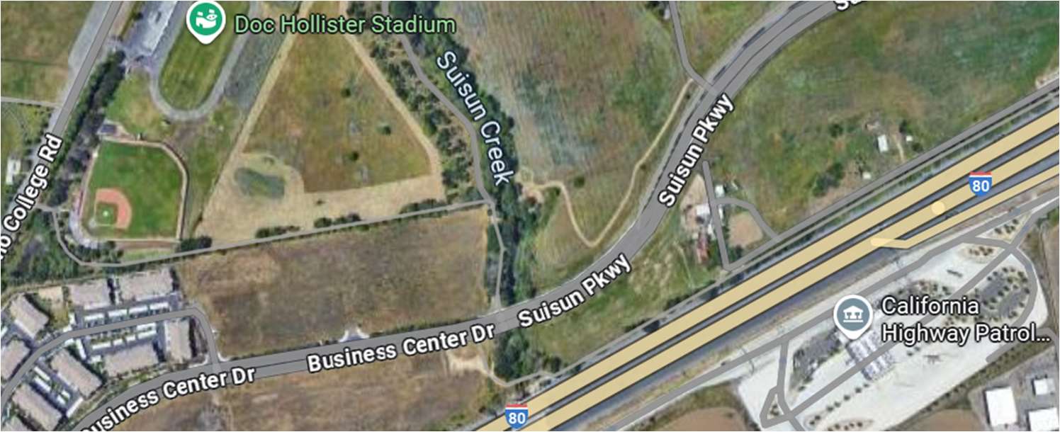 Map location of Lane Closures on Suisun Parkway/Business Center Drive as part of Cordelia Truck Scales Improvement Project in Solano County.