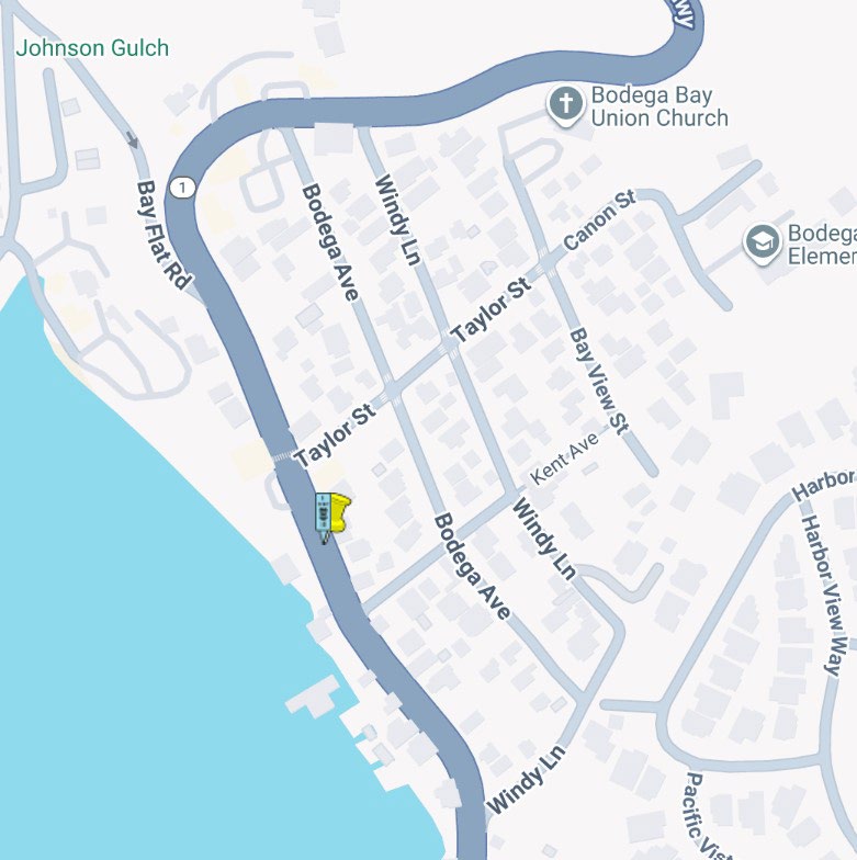Map of where Caltrans will implement one-way traffic control on State Route 1 in Bodega Bay for Exploratory Drilling.