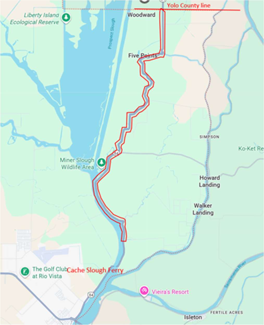 Map of Lane Closures on State Route 84 from 0.4 mile North of Cache Slough Ferry to Yolo County Line in Solano County