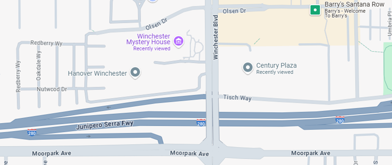 Map of daytime ramp closures from Winchester Blvd on-ramp to Northbound Interstate 280.